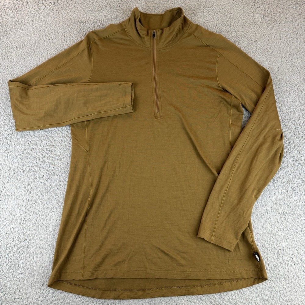 REI Men's Merino Wool 1/4 Zip Long Sleeve Size Large  Top Pull Over Brown